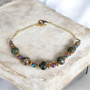 Colorful Beaded Gold Tone Necklace